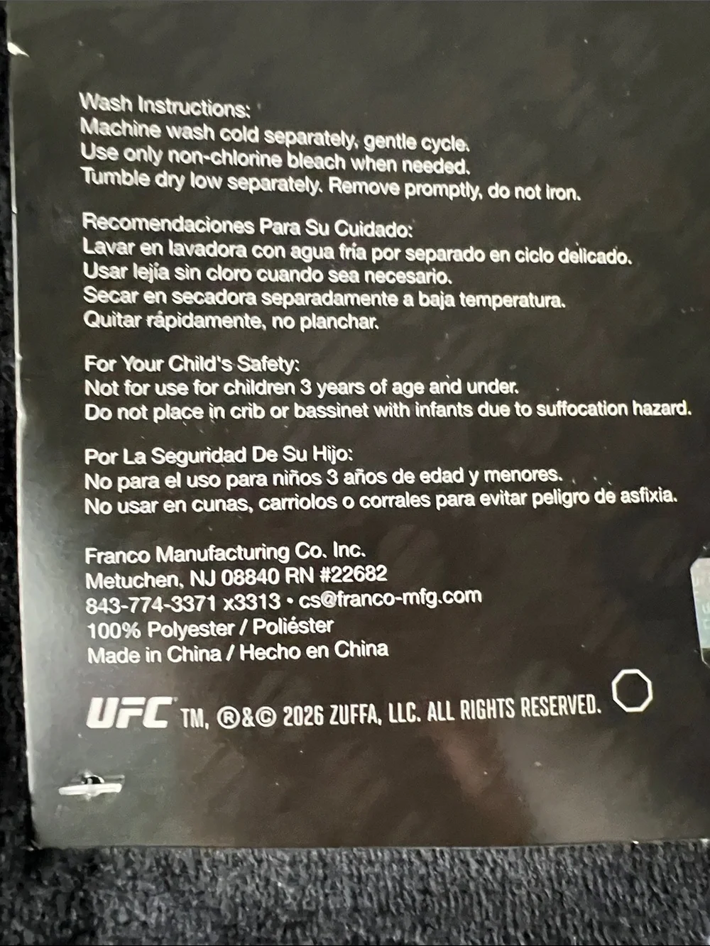 Ultimate UFC Black & Red Plush Throw Blanket with White Script